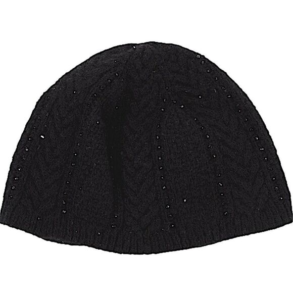 Ralph Lauren Black Cashmere Blend Jet Hematite Beaded Cable Knit Beanie - Picture 3 of 16